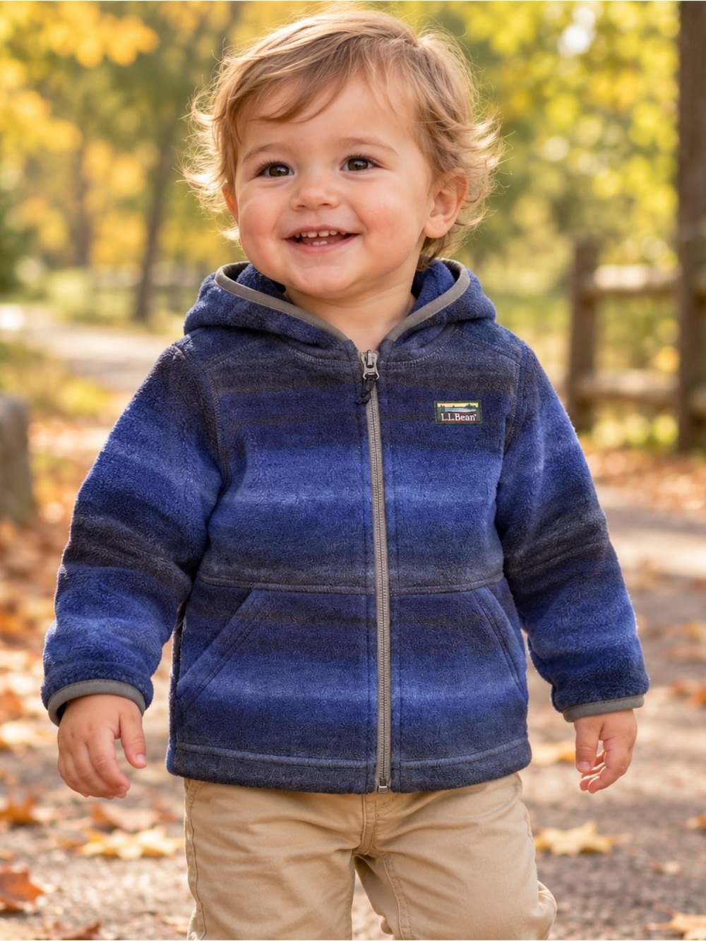 L.L.Bean Baby Blue Striped Fleece Full Zip Hooded Jacket 12–18M